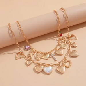 卸売りファッション多層調節可能ハート形クロスアングルチェリーペンダントヒップホップパンクスタイルユニセックスクールチョーカジュエリー - Product Image 5