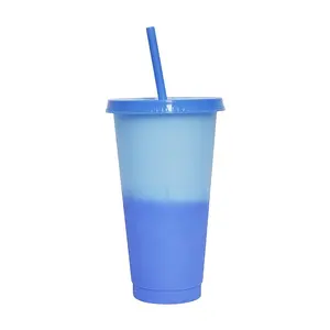 24oz Disposable Customized Logo Plastic Drinking Water Glass Kid PP Cup With Cover And Straw