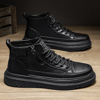 Bottes mi-mollet à lacets pour homme, tendance, polyvalentes, sportives, rétro, antidérapantes, résistantes à l'usure, en cuir artificiel et caoutchouc