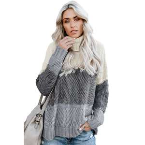 Jersey de manga larga a rayas <span class=keywords><strong>con</strong></span> cuello alto para mujer, jersey <span class=keywords><strong>con</strong></span> textura de red, suéteres cálidos para mujer - Product Image 5