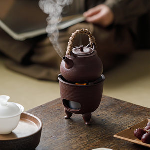 Ensemble chauffe-thé en poterie rustique Guanlan avec poignée, réchaud à alcool rétro chinois, portable pour le camping en extérieur - Product Image 4