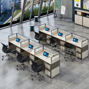 Office Partitions 4 Person Desk Combination Aluminum <b>Frame</b> Modular Workstation Booths Commercial Use - Product Image 1