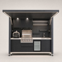 Unit Dapur Luar Ruangan dengan Kanopi Berlampu LED, Grill Terintegrasi, Wastafel, dan Kabinet Pendingin Minuman untuk Taman