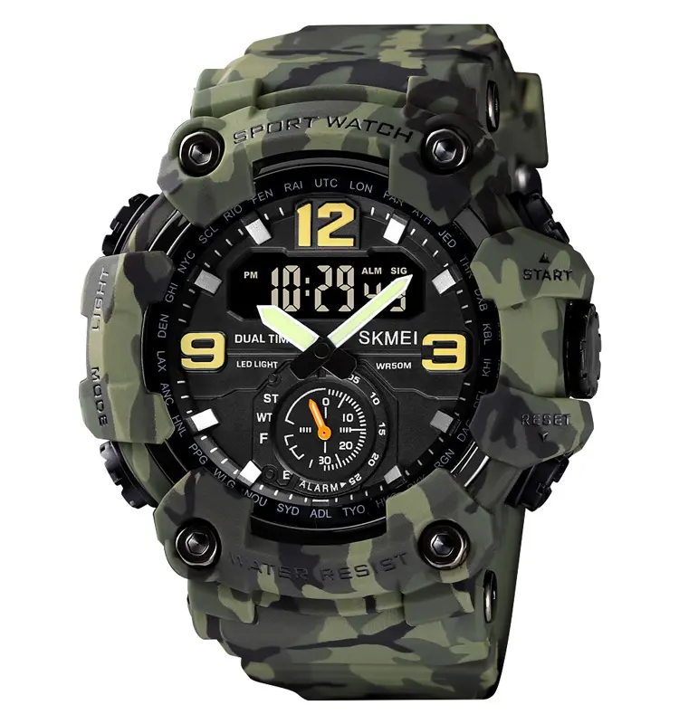 SKMEI 1637 Digital Men Watch Dual Movement 3 Time Sport Wristwatch Mens Waterproof Electronic Watches