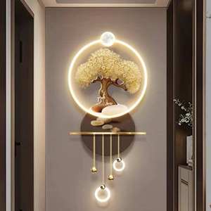 Dekorasi Dinding Rumah 3D Modern Terbaru Dengan Pohon Buatan Seni Logam Lampu Akrilik Lukisan Pemandangan Alam Seni Still Life - Product Image 5