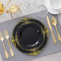 Ensembles de Vaisselle Noire, Sous-Assiettes, Assiettes en Plastique Gaufrées pour Mariage et Fêtes, Kits de Fournitures de Fête, Assiettes, Tasses et Sets de Serviettes