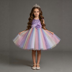 Vestido de tutú arcoíris para niñas, morado con lentejuelas, estilo A, disfraz de niña de las flores con etiqueta - Product Image 1