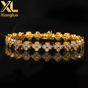 Wholesale 2026 New 14K Gold Filled Premium <b>Copper</b> Cut Claw Setting 0.3m Plating Vintage Elegant Four-Leaf Clover <b>Bangle</b> Unisex - Product Image 4