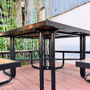 <span class=keywords><strong>Table</strong></span> de pique-nique d'extérieur, pieds carrés en métal, <span class=keywords><strong>table</strong></span> à manger en <span class=keywords><strong>composite</strong></span> bois-plastique avec trou pour parapluie pour parcs et terrains de camping - Product Image 3