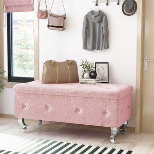 Banco Otomano de Almacenamiento Tapizado en Cuero de Lujo de 37.4 Pulgadas, Banco con Reposapiés Acolchado <span class=keywords><strong>y</strong></span> Bisagra de Seguridad <span class=keywords><strong>para</strong></span> Sala de Estar o Dormitorio - Rosa - Product Image 2