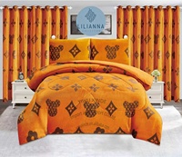 Luxuriöses Kastanienbraunes Geometrisches 7-teiliges Poly-Samt Bettwäsche-Set Modernes Bettzeug-Set mit Passenden Vorhängen als Urlaubsgeschenk USA King Size