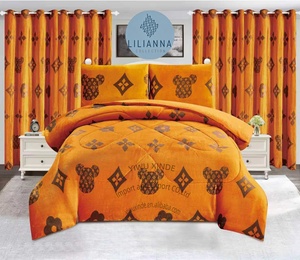 Ensemble de literie moderne de luxe en velours poly, 7 pièces, motif géométrique marron, avec rideaux assortis, pour cadeau de <span class=keywords><strong>vacances</strong></span>, taille King USA - Product Image 3