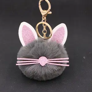 Promotion Cute Cartoon Candy Colors Plush Kitten puff ball Key chain kawaii cat Pom Pom Car Fur Key Ring Women Charm Accessories