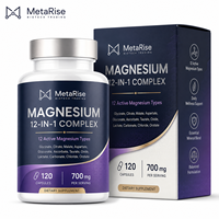 Cápsulas de Glicinato de Magnesio, Suplemento de Minerales Naturales, Mezcla Compleja de Magnesio 12 en 1 para el Apoyo Diario del Bienestar