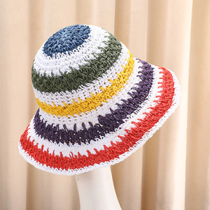 Korean Style Large Brim Hand-Woven Fisherman Hat for Women New Color Spring Summer Travel Sunshade Sunscreen Straw Bucket Hat