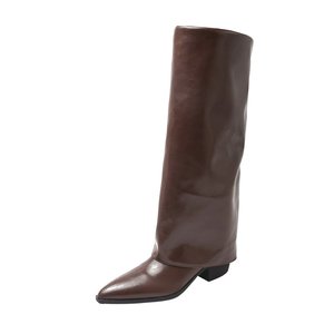 Bottes au-dessus du genou à bout pointu marron talons épais cuissardes hiver bottes pour femmes confort anti-glissant Style européen américain - Product Image 2