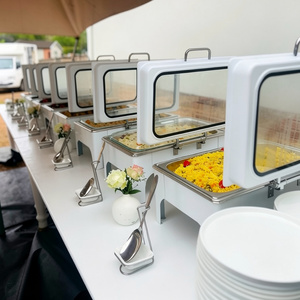 Luxury White Stainless Steel Gas &amp; Fuel Chafing Dish Buffet <strong>Server</strong> with <strong>Food</strong> Warmer for Hotel Buffet Parties - Product Image 1