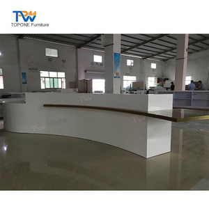 Mostrador de recepción de Salón Blanco hecho a medida Duponts Corians, mostrador de recepción curvado con luz LED frontal - Product Image 6