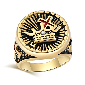 Bague en acier inoxydable pour homme, personnalisée en gros, avec couronne et zircon, croix du pape, exorcisme, vintage, religieuse, unisexe, pour festival - Product Image 2