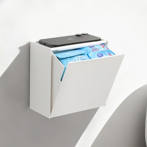 Boîte de rangement murale rectangulaire blanche avec couvercle pour salle de bain, dosettes de lessive, tampons démaquillants, serviettes hygiéniques - Product Image 3