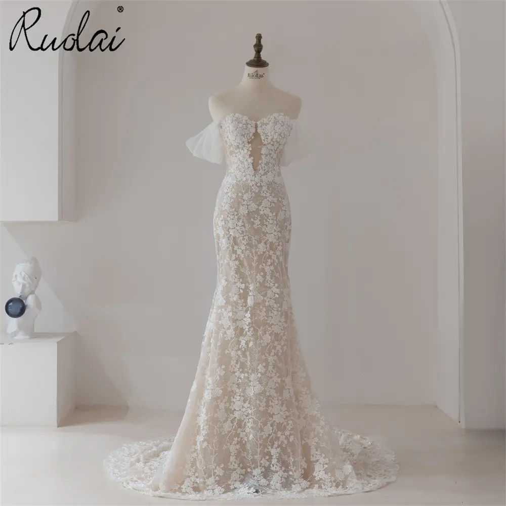 Ruolai Qw01893 Civiele Vrouwen Elegante Liefje Trouwjurk Jurken Zeemeermin Trouwjurk Met Hol