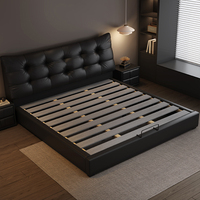 Lit king size en bois de pin, style moderne, luxueux et confortable, avec cadre capitonné en cuir et sommier tapissier moelleux pour chambre à coucher