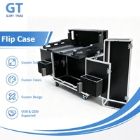 Flight case de transport sur roues avec système de levage hydraulique personnalisé pour console de mixage numérique Midas M32, avec compartiment de rangement