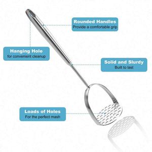 Dishwasher Safe Metal Mashing Utensil Pumpkin Carrot Smasher Good Grips Stainless Steel Smooth Potato Masher With Long Handle - Product Image 5