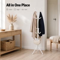 Perchero Metálico Cedar Space de Tubo de Hierro Pulverizado, de Pie, Fácil Montaje, con Estante para Sombreros y Zapatos, Moderno, de Tres Niveles, Negro y Blanco, OEM ODM