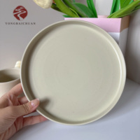 Japanese Style Tableware Reactive Blue Kiln Glazed Restaurant Crockery Set Flat Ceramic Dinner Plates and Cups Set