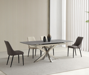 طاولة طعام حجرية عصرية مع كراسي لغرفة الطعام، أثاث بقاعدة معدنية، طاولة طعام رائجة - Product Image 3