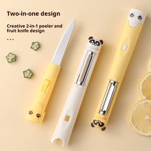 Nouveau design durable LANG <span class=keywords><strong>KAI</strong></span> Couteau à éplucher domestique 1 pièce Lame multifonctionnelle en acier inoxydable motif panda Dessin animé Manche en PP - Product Image 2