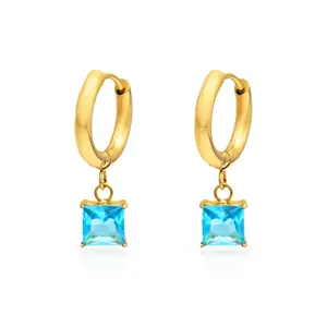 Chris April 316L stainless steel PVD gold plated jewelry fashion princess charm hoops multiple colors zirconia earrings