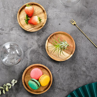 Mini plat à dessert assiette à gâteau couvercle en verre en bois d'acacia avec ensemble de couvercle