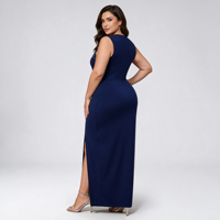 Robe longue élégante sans manches pour femme grande taille, col cœur, perlée, tricotée, coupe estivale, fente haute, pour soirée, bal de promo, club