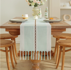 Barided Striped <strong>Table</strong> <strong>Runner</strong> Farmhouse <strong>Burlap</strong> <strong>Table</strong> <strong>Runner</strong> with Tassel Sequin TableCloth Decoration Jute <strong>Table</strong> <strong>Runner</strong> - Product Image 3