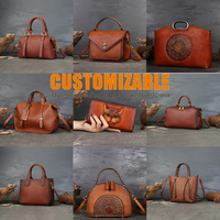 Sac à main rétro en cuir de vachette pleine fleur, style chinois floral, sacoche bandoulière grande capacité avec fermeture éclair, vente en gros, logo personnalisé