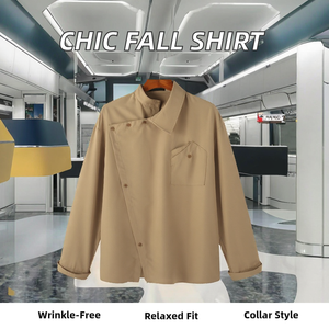 Nueva Colección de Otoño, Camisa Elegante de Manga Larga con Botones para Hombre, Cuello Irregular, Casual, Antiarrugas, Transpirable, Fibra de Poliéster, Primavera - Product Image 3