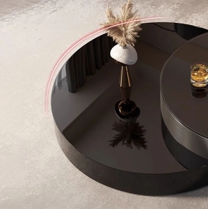 2024 nuovo tavolino da caffè luce italiana di lusso moderno formato rotante rotondo high-end in vetro nero salotto home tavolino - Product Image 5