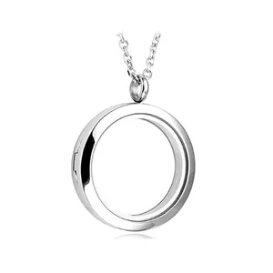 925 Sterling Silver Floating Charm Memory Round Locket Necklace Jewellery