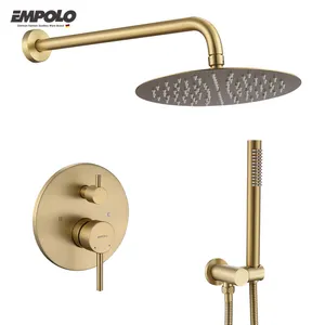 Empolo Factory Luxury CUPC Fashion Brass Concealed Shower Waterfall Rain Bathroom 180 Rotary Round Brushed Gold Bath Shower Set