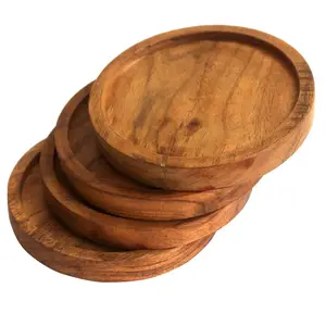 Posavasos redondo de madera de tamaño personalizado, bandeja de madera en miniatura de alta calidad, posavasos antideslizante resistente al calor para bebidas