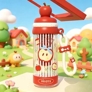 Leakproof Portable Sports Water Bottle with Straw & <b>Tea</b> <b>Infuser</b>, Cute Apple Shaped Plastic Tumbler for Outdoor Office Home use - Product Image 2