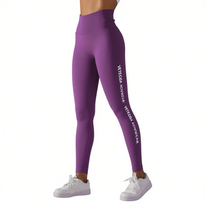 Leggings pour femmes à taille haute et effet push-up, violet lilas, ultra confortables, coupe sportive, 92% polyamide, 8% élasthanne, longueur longue, VETEGA ACWEA - Product Image 1