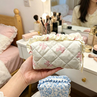 Dompet Perlengkapan Mandi Berlapis Pastel dengan Motif Bunga & Beruang Vintage, Tas Penyimpanan Makeup Harian Wanita, Pasokan Grosir Langsung dari Pabrik