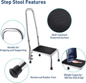 Bangku langkah kaki 350lbs kaki baja las tugas berat, rangka konstruksi tunggal Las penuh, Platform karet antiselip - Product Image 2