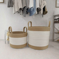 Panier de rangement en corde de coton tressée, style minimaliste écologique, avec poignées, organisateur d'étagères imbriquées pour la décoration intérieure et le rangement