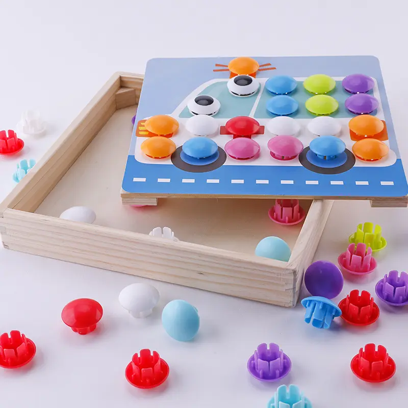 Pegboard mosaico in legno abbinato a colori Set chiodi a fungo Puzzle in legno giocattoli educativi per l'apprendimento precoce