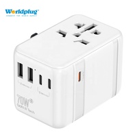Chargeur de voyage universel Worldplug GaN 70W PD 3.0 avec ports USB-C et Type-C pour ordinateur portable et appareil photo