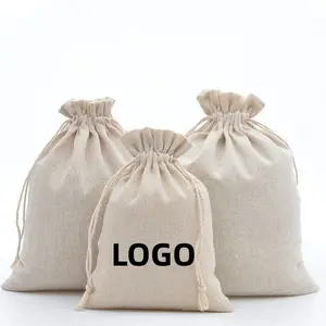 Custom Multi Size Reusable Cotton Gift Pouch Jewelry Packaging Wedding Party Decoration Drawable Drawstring Bag